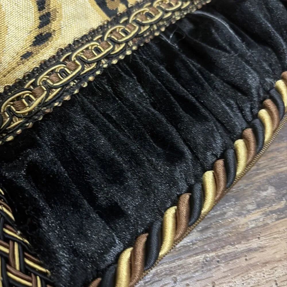 Arabella chenille damask decorative throw pillow Sham Set Black Brown & gold